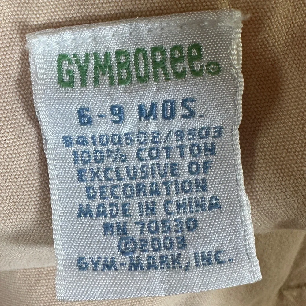 VTG Gymboree Monkey Pocket Pal Tan Khaki Shorts Shortalls Overalls 6-9‎ months